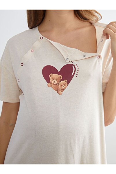 LC Waikiki Lcw Dream Crew Neck Printed Maternity Nightgown