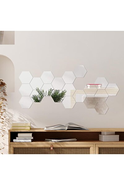 LUXER Set of 12 Luxer Self-Adhesive Acrylic Mirrors, Hexagon XL Model, 18.4×16×9.2 cm, Silver