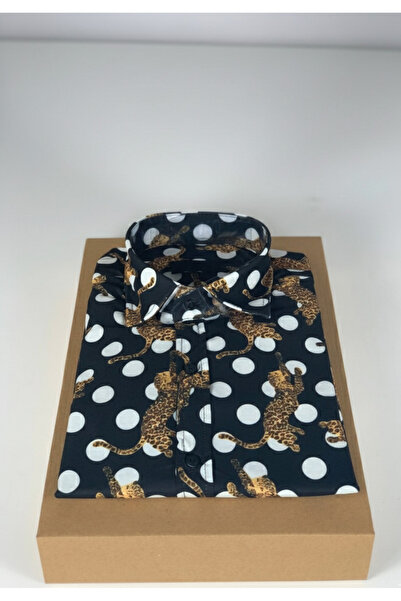 YusGos Long Sleeve Cotton Easy Iron Tiger Pattern Regular Fit Premium Men's Shirt