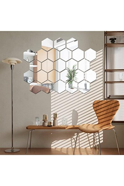 LUXER Set of 36 Luxer Self-Adhesive Acrylic Mirrors, Hexagon XL Model, 18.4×16×9.2 cm, Silver