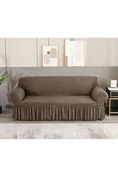 ARİFE HOME Bürümcük Stretch Fabric Sofa Cover, Three-Seater Sofa Cover 1 Piece, Cream Color