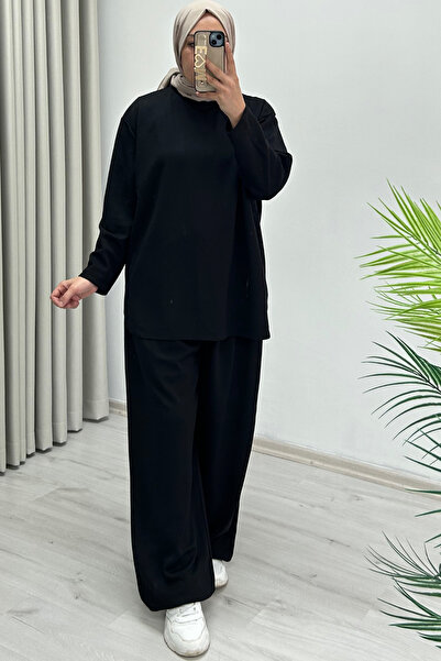 T Moda Store Puane Comfortable Fit Shalwar Leg Detailed Two-Piece Hijab Set