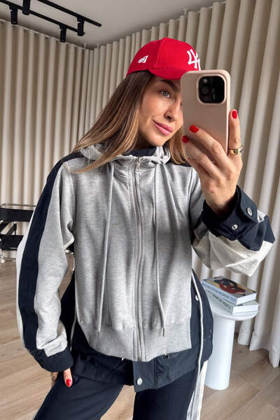 Sue Store Navy Blue Gray Paneled Tracksuit Set