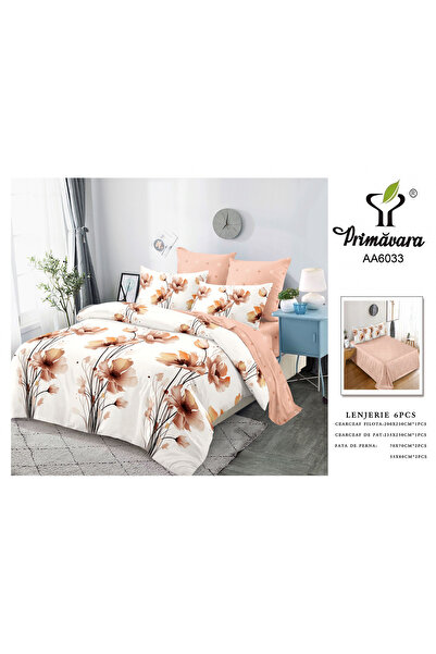 FIONNA.RO Lenjerie Din Finet 6 Piese - Alb Cu Floricele Roz