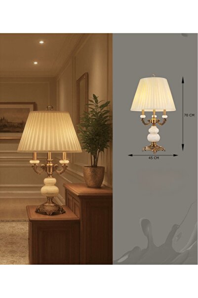 Cristalin Aydınlatma Antique Model 3-Headed Marble Detailed Lampshade