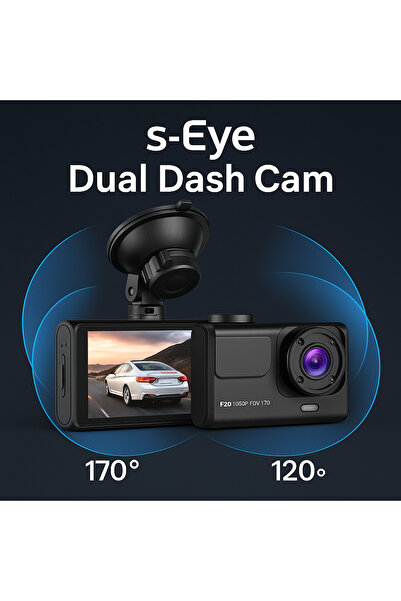 s-Eye Cameră Auto Triplă DriveGuard – Față, Interior și Spate, Full HD 1080P, Senzor-G și Detecție