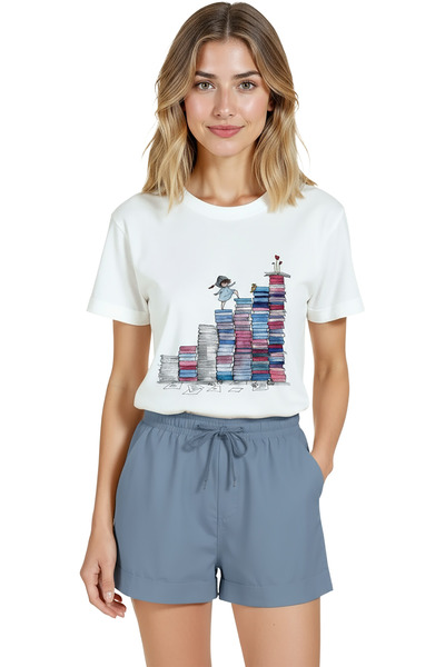 Color Luxe Women's White Relaxed Fit 100% Cotton T-Shirt – Watercolor Book Hi...