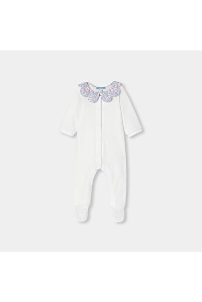 jacadi Newborn Baby Girl Floral Collar Velvet Jumpsuit