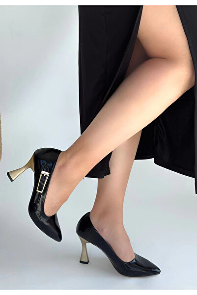hibiscus Motya Black Patent Leather Heeled Shoes
