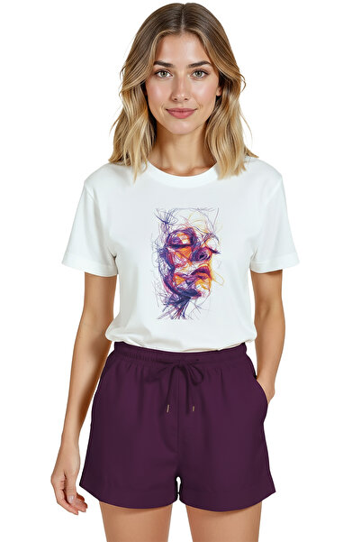 Color Luxe Women's White Relaxed Fit 100% Cotton T-Shirt – Colorful Doodle Po...