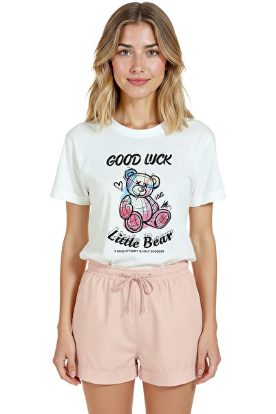 Color Luxe Women's White Relaxed Fit 100% Cotton T-Shirt – Graffiti Teddy Bea...