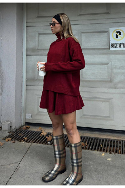 GAJA Women's Pleated Skirt Turtleneck Sweater Bottom Top Knitwear Set