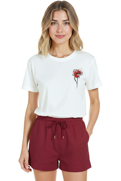 Color Luxe Women's White Relaxed Fit 100% Cotton T-Shirt – Red Poppy Watercol...
