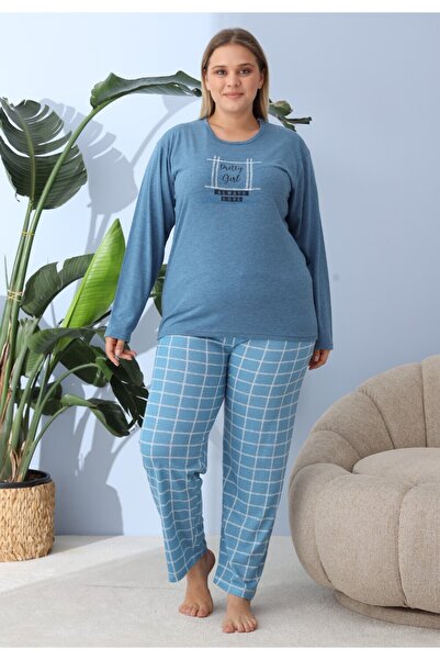 TOSKI Women's Big Size Pajamas Dark Blue