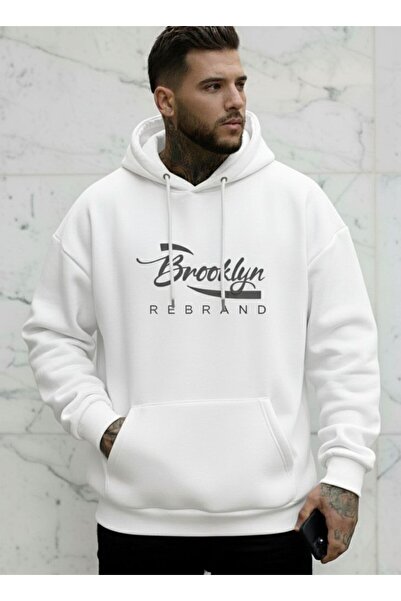 REBRAND Printed Unisex Sweatshirt Oversized Hoodie Hooded Thick 3 Yarn