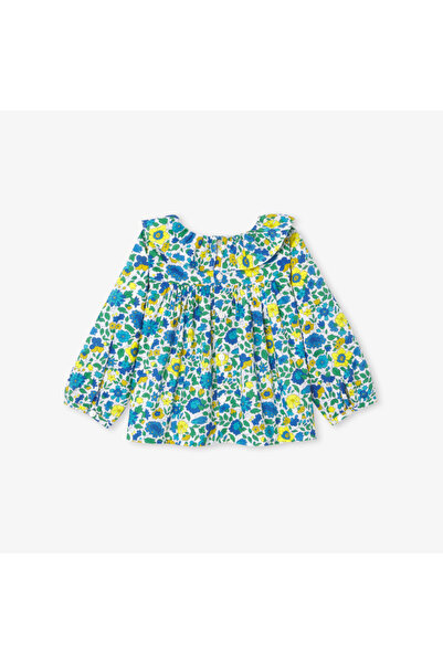 jacadi Baby Girl Gathered Neck Floral Patterned Blouse