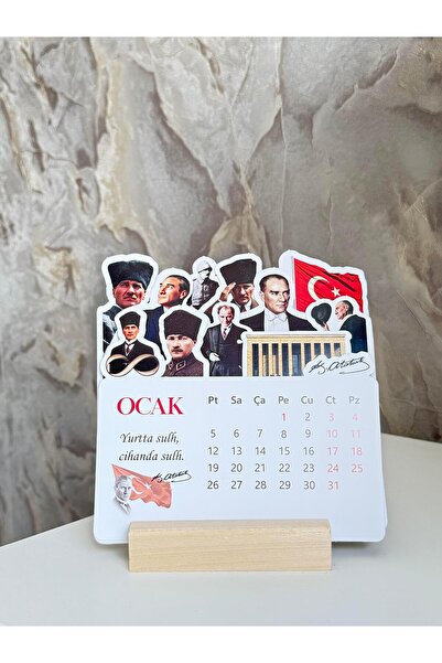 eylülün etiket fabrikası 2026 Yılı Atatürk Temalı Masa Takvimi - Ahşap Ayaklı Özel Tasarım Atatürk Takvimi - Hediyelik Takvim