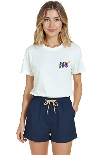 Color Luxe Women's White Relaxed Fit 100% Cotton T-Shirt – Colorful “Art” Wat...