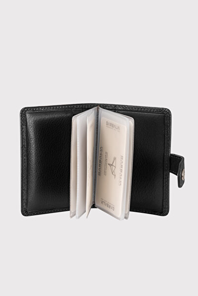 Garbalia Beijing Genuine Leather Unisex Black Card Holder Wallet with Plenty of Card Holders and External Placket