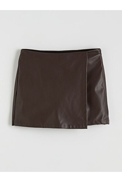 LC Waikiki Lcw Vision Dar Fit Women's Leather-Look Short Skirt