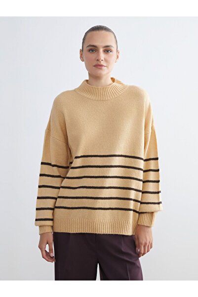 LC Waikiki Lcw Eco Half Turtleneck Striped Oversized Women's Knitwear Sweater