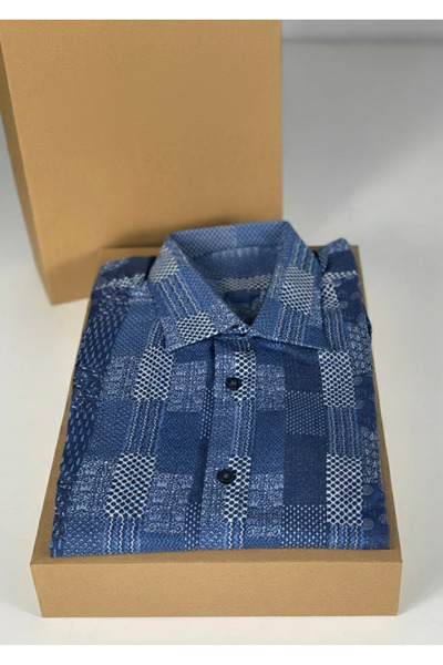 YusGos Long Sleeve Cotton Easy Iron Patterned Regular Fit Premium Men's Shirt