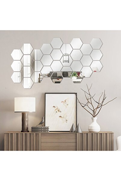 LUXER Set of 12 Luxer Self-Adhesive Acrylic Mirrors, Hexagon L Model, 12.5×11×6.3 cm, Silver