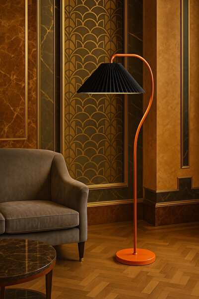 Vinner Plus MontanaX Siyah Şapkalı Turuncu Lambader – Modern Metal Gövde, Lüks Salon Aydınlatması