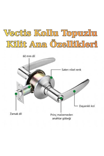 almital mobilya aksesuarları furniture accessories Încuietoare cu buton Vectis - Încuietoare de tip american pentru hotel - Negru (compatibil în loc de încuietoarea cu buton veche)