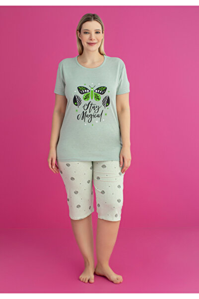 TOSKI Women's cotton pajamas plus size t-shirt + 3/4 pants stay magical