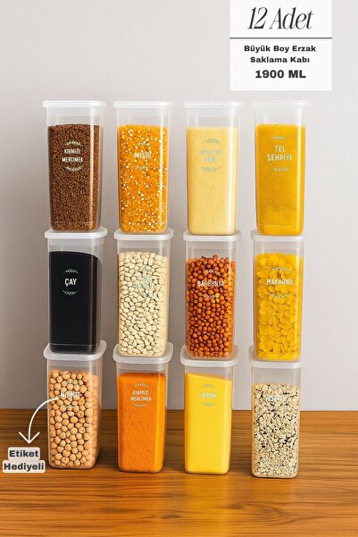 Funny Life 12-Piece Large Size Labeled Food Storage Containers - Storage Containers - Legume Storage Container Set 1900 ml