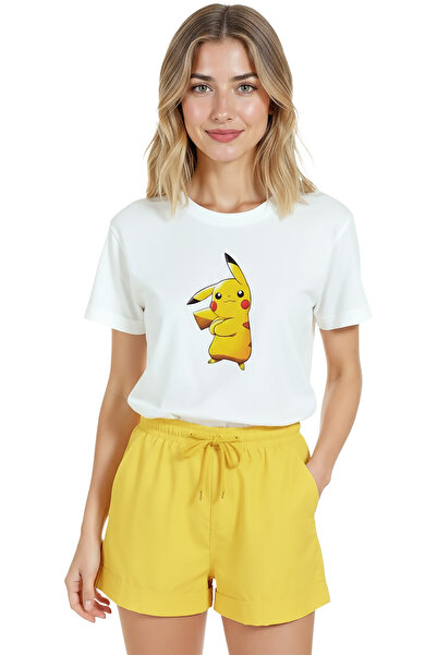 Color Luxe Women's White Relaxed Fit 100% Cotton T-Shirt – Pikachu Cartoon Ch...