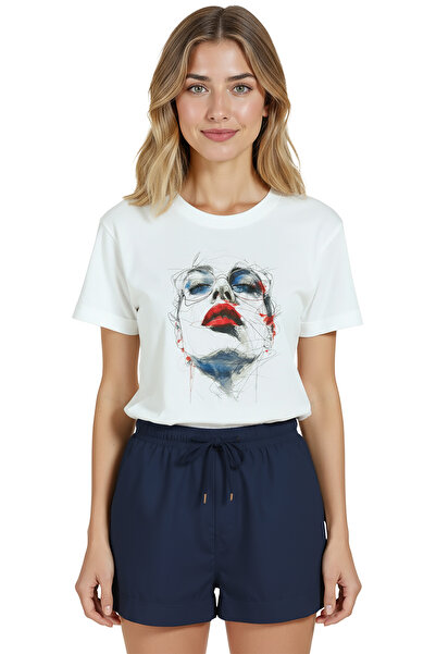 Color Luxe Women's White Relaxed Fit 100% Cotton T-Shirt – Linear Portrait & ...