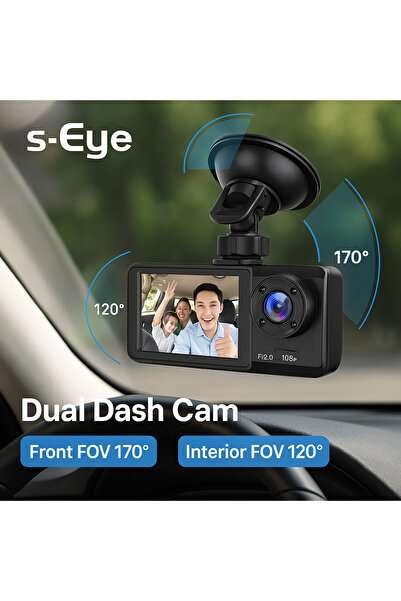 s-Eye Cameră Auto Triplă DriveGuard – Față, Interior și Spate, Full HD 1080P, Senzor-G și Detecție