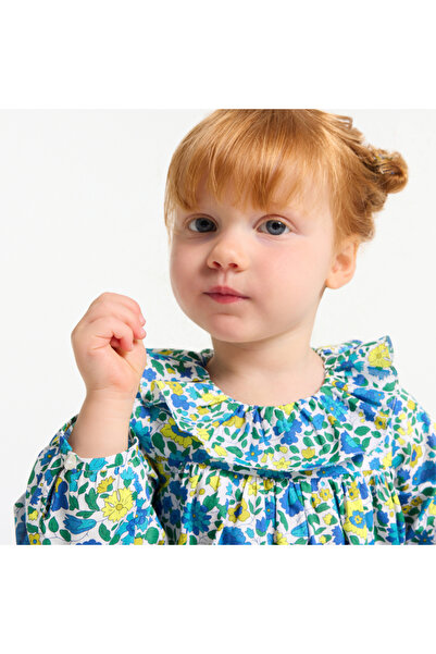 jacadi Baby Girl Gathered Neck Floral Patterned Blouse