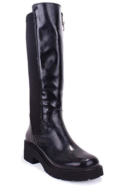 DAGOSTER حذاء نسائي DZA07-8961105 أسود من الجلد اللامع بكعب مسطح مرن للاستخدا...