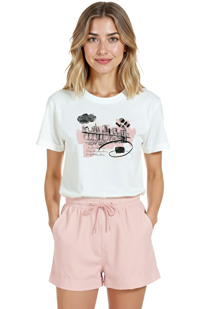 Color Luxe Women's White Relaxed Fit 100% Cotton T-Shirt – Watercolor New Yor...