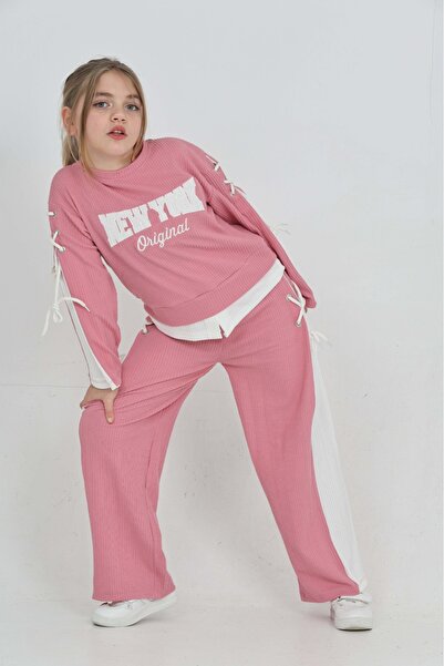 junior baby kids New York Embroidered Top and Pants Set with Eyelet and Cord Detail on the Sides