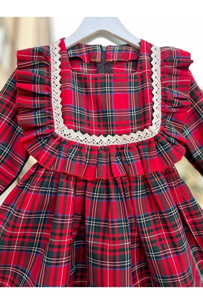sarena Girls' Red Plaid Check Thick Cotton Casual Stylish Dress