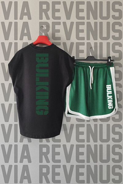 Vordevia Bulking Sırt Printed Zero Sleeve Sports Tshirt and Special Sports Shorts Set