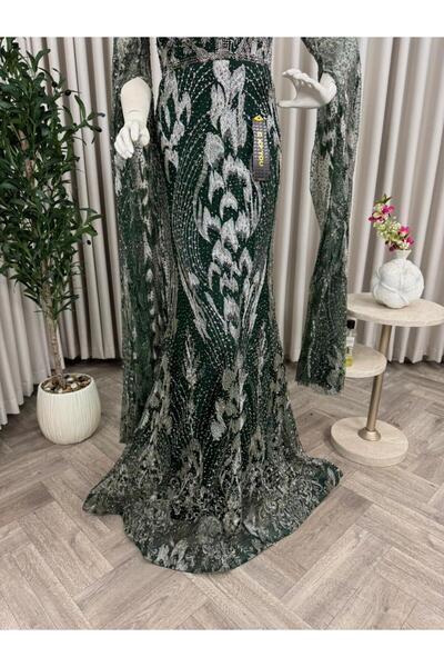 Dar Tulip Olive green evening dress with sleeves