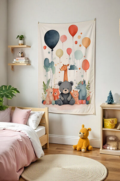 Tepeli Home Sevimli Karakterler Duvar Örtüsü Temalı Kaliteli Kumaş Oda Dekoru...