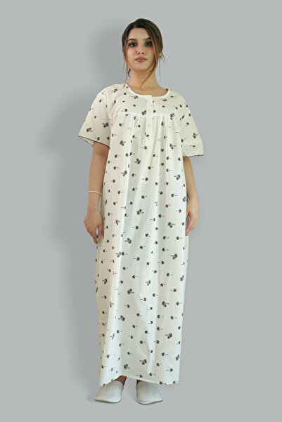 Comfort Over Everything Printed Cotton Black and White Nighty - Round Neck