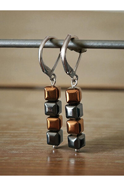 Home Hematite Tasi Cube Steel Earrings