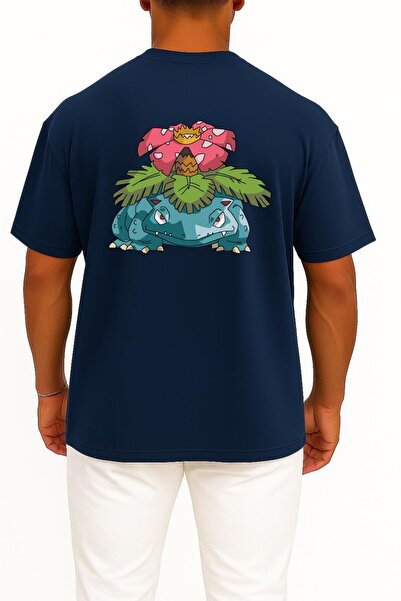 Bahriyeli Collection Oversized Venusaur Pocket and Backpack Design Unisex T-Shirt