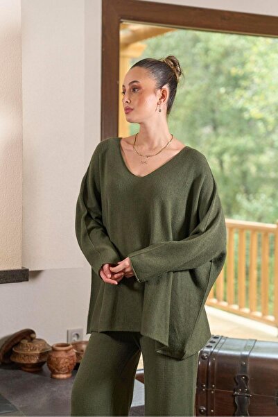 Ranasubaşı 14933-Triko V-Neck Suit Khaki