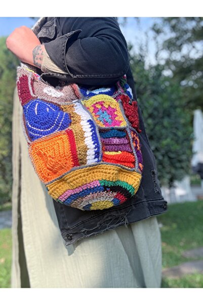 El örgüsü motifli hippie stil Omuz Çantası – Etnik ve Sanatsal Tasarım