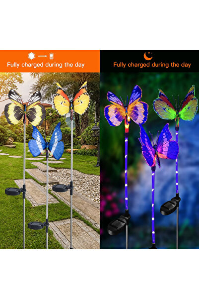 SUPER TRENDS Set of 2 Solar LED Lamps, Decor, Butterfly, SUPER TRENDS®, Outdoor, Waterproof, Multicolor, PVC