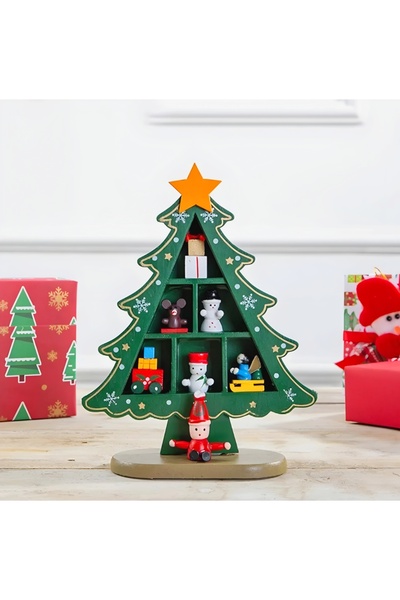 DEK Mini Wooden Christmas Tree Decor – 18.5 cm Christmas Themed Tabletop Ornament Figurine (Green)