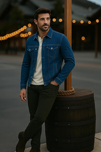 comstar Men's Transitional Slim Fit Button Classic Dark Blue Denim Jacket